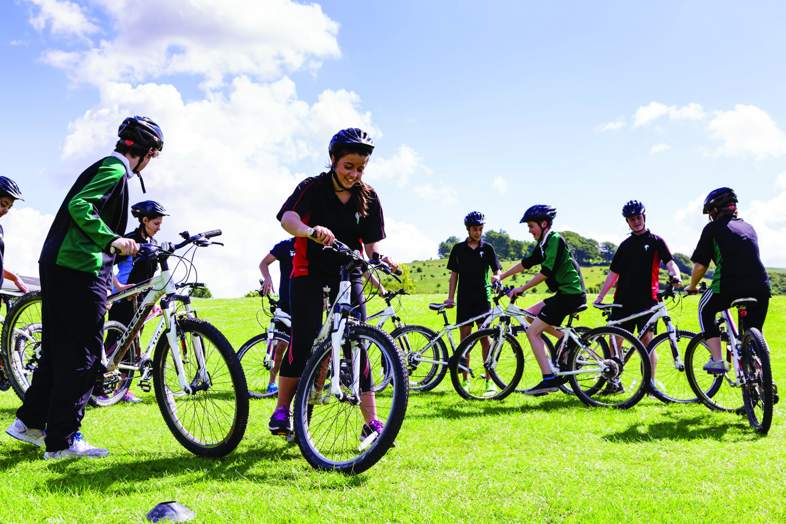 Group of pupils on bikes