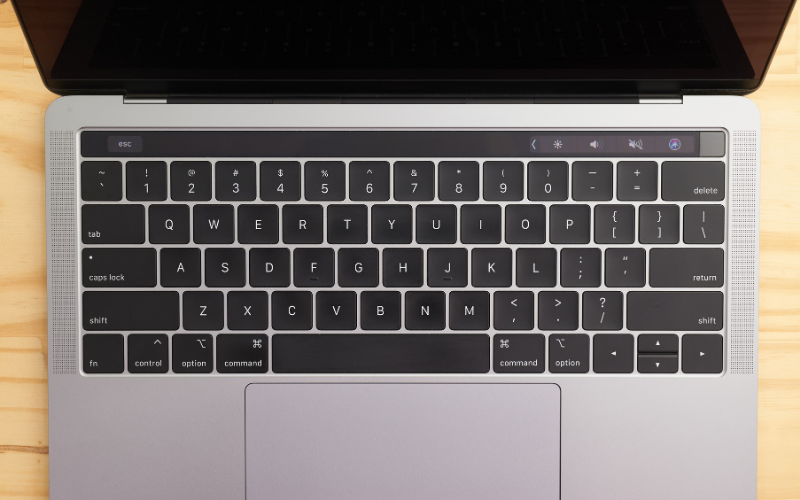 A top-down view of a laptop keyboard