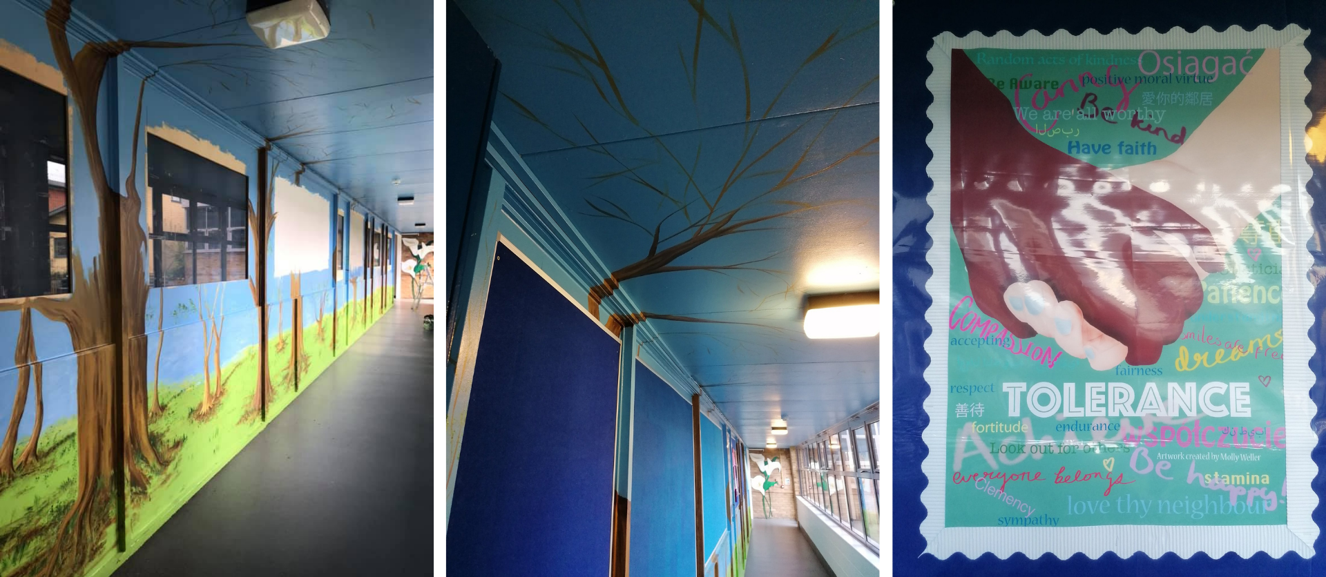 Collage of 3 photos of the Corridor of Values at St Joseph's