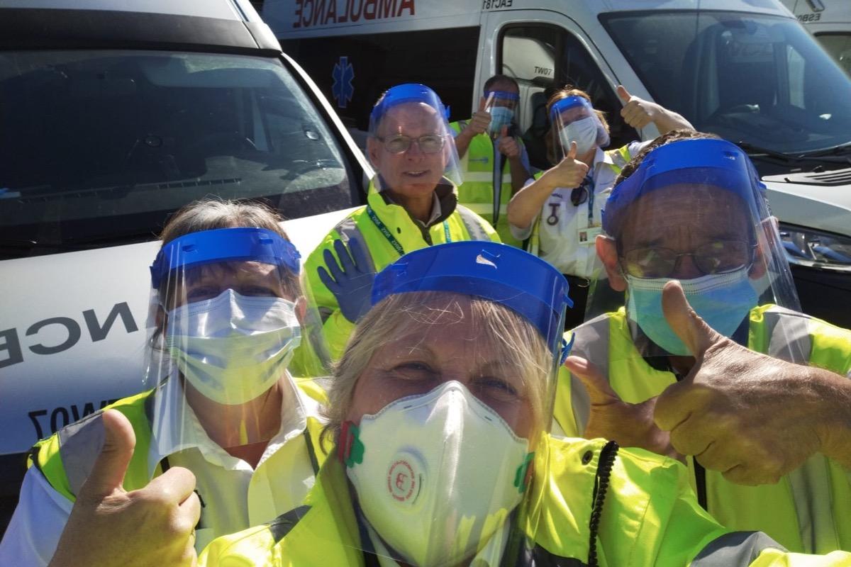 Key workers in Salisbury wearing the visors