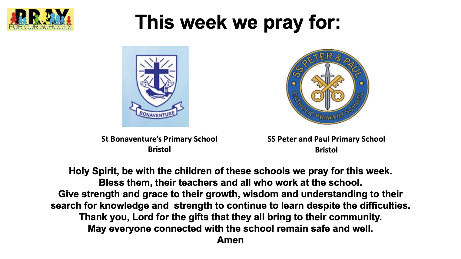 This week we pray for: St Edmund's Primary School, Calne and St Joseph's Primary School, Devizes