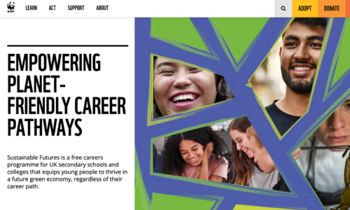 Screenshot of WFF website - text reads: Empowering planet-friendly career pathways
