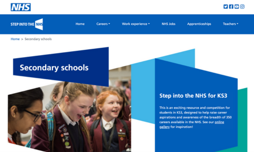 Screenshot of Step Into the NHS website for secondary schools